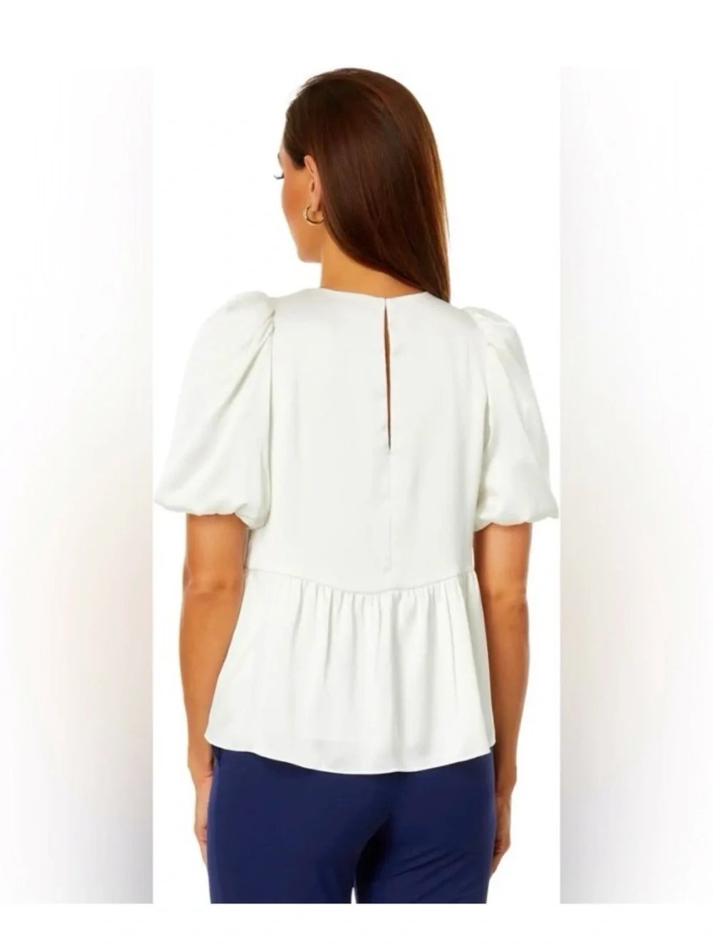 LILLY PULITZER Ivory Satin Silky Peplum Top
